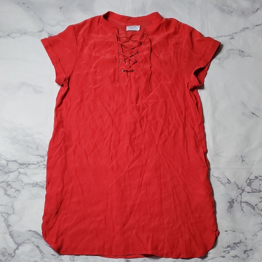FRAME Denim Blood Orange Silk Lace-Up Dress